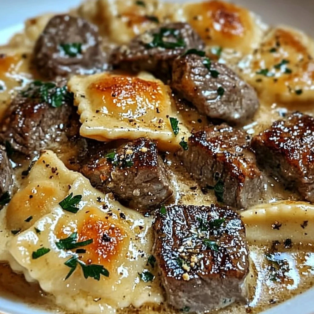 One-Skillet Garlic Butter Steak & Cheese Ravioli