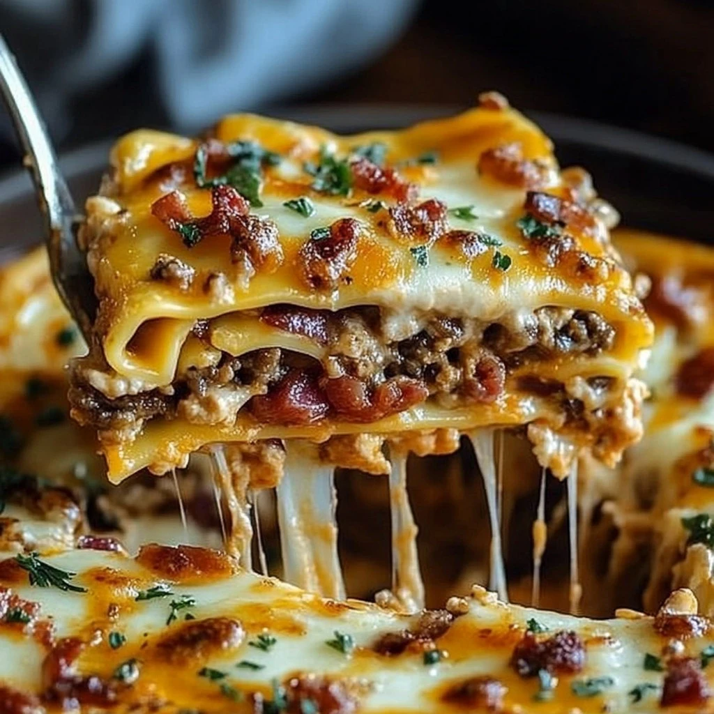 Parmesan Garlic Bacon Cheeseburger Lasagna